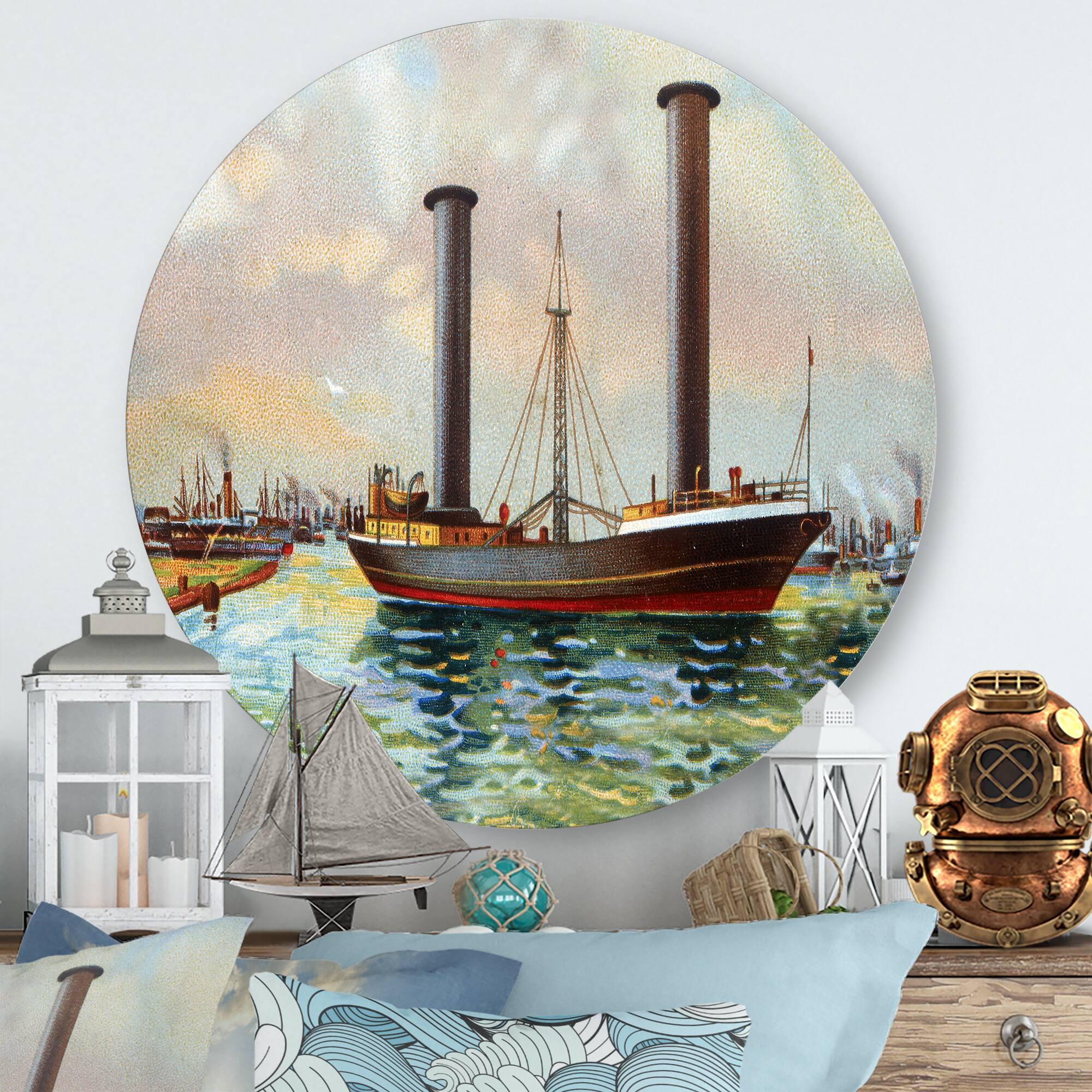 Designart - Ancient Boat Leaving The Harbor